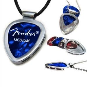 Pickbay Guitar Pick Holder Necklace + Leather Cord + Guitar Picks Musician Gift